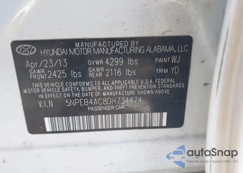 2013 Hyundai Sonata Gls z USA, uszkodzony, nr VIN 5NPEB4AC8DH734474